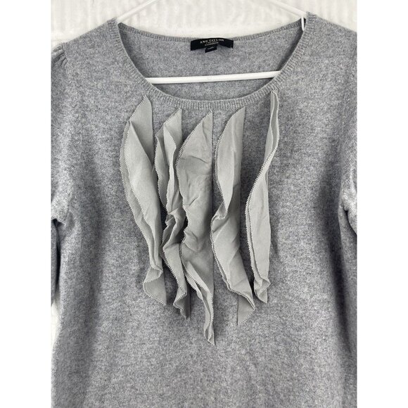 ANN TAYLOR Gray Cashmere Short Sleeve Sweater Top Medium - Picture 3 of 6